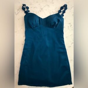 Satin Teal/Blue Spaghetti Strap Cocktail Dress NWT